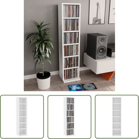 The Living Store Armoire à CD Blanc 21x20x88 cm Bois d'ingénierie - Meuble Rangement Cd - Bibliothèque Cd - Armoire Cd Blanc - Rangement Musique - Étagère Cd (1/5)