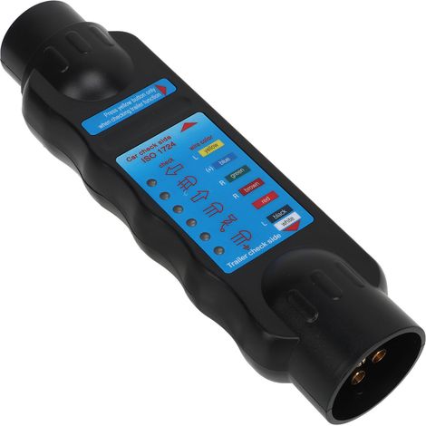 Testeur de prise remorque 7 broches, outil de diagnostic électrique pour circuit d'attelage, voyant LED, compatible camion et camping-car, étiquette bleue (1/5)