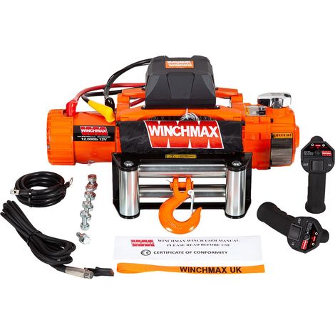 12,000lb (5,443kg) Original Orange 12v Two Speed Winch. 26m x 9.5mm Steel Rope, Wireless Remote Controls.