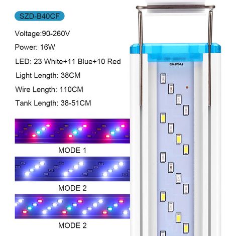 Lampe LED pour Aquarium Ultra Mince - 38 cm, 3 Couleurs Changeantes - Éclairage pour Décoration Aquatique (1/3)