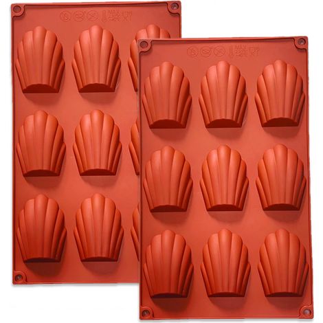 Set mit 2 Silikon-Madeleine-Backformen (9 Mulden, rot)
