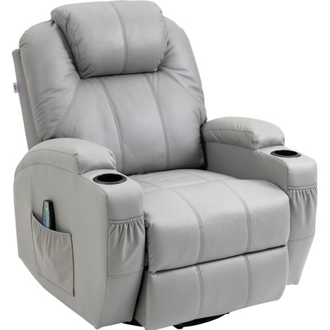 Sillón de masaje reclinable con 8 puntos de vibración, 5 modos, 135°, polipiel gris claro, 150 kg (1/5)