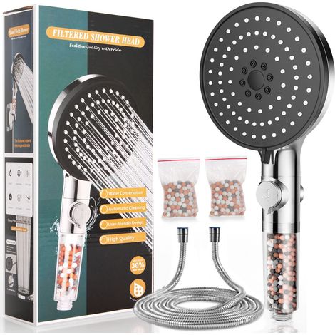 Pommeau de douche avec filtre - haute pression - pommeau de douche pluie à 6 jets (pomme de douche à économie d'eau sans flexible), chrome 7,5 l/min (1/4)