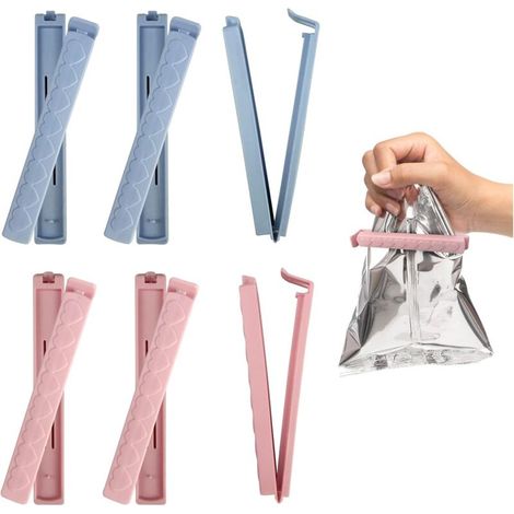 Pink + Blue - Food Sealing Clips, 10 clips de scellage de sacs en plastique pour scr les aliments, les snacks, le café, clips de scellage réutilisables, clips de scellage