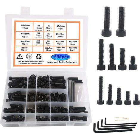 295pcs Boulon, Écrou M5 M6 M8, Acier carbone, Tête cylindrique, Pour électronique et bricolage (1/5)