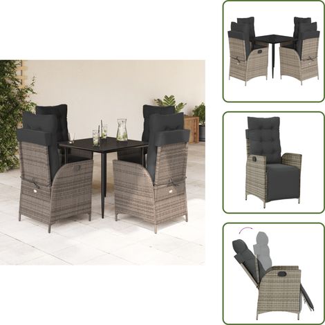 The Living Store 5-tlg. Garten-Essgruppe mit Kissen Grau Poly Rattan - Gartenstuhl (1/5)