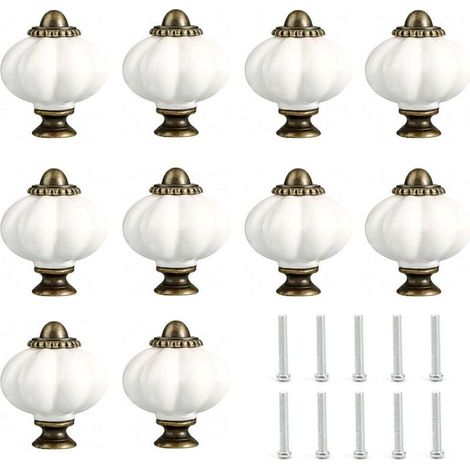 10 Pièces Poignee de Meuble, Vintage Armoire à Tiroirs Porte Boutons, Citrouille Blanche, Compact, pour Tiroirs, Armoires, Commodes (1/3)