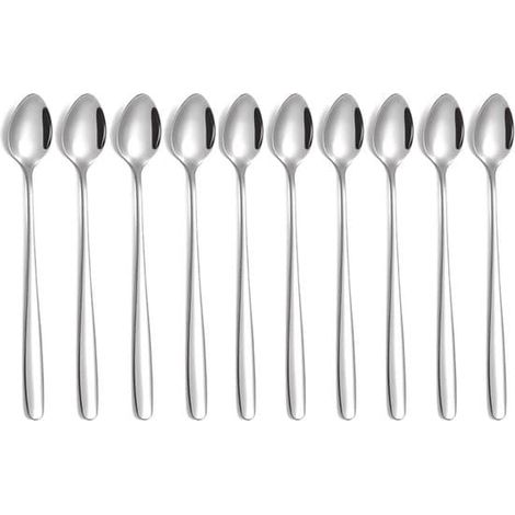 Un ensemble de 10 cuillères à café à long manche en acier inoxydable, parfaites pour les lattes, les expressos, les chocolats chauds, les boissons chaudes, les desserts et les glaces - 19,8 cm (1/5)