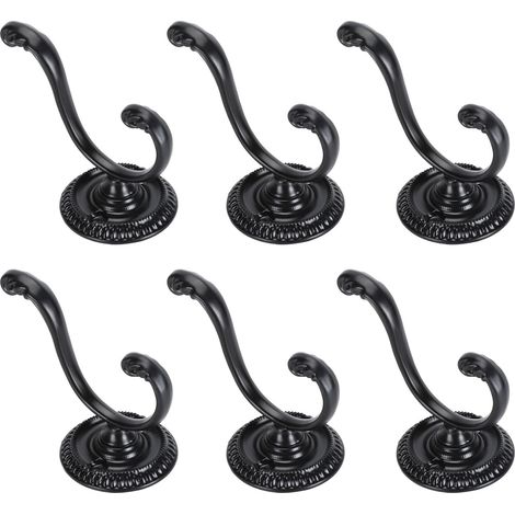 Lot de 6 crochets porte-manteaux et chapeaux en alliage de zinc noir, fixation murale, 2 griffes, style rétro, avec 12 vis. (1/5)