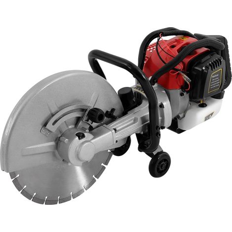 HAUTOUR Scie à béton à essence 1400 W 52 cc (lame de 350 mm), Scie circulaire, Profondeur de coupe 12 cm, pour la découpe de blocs de ciment, de pierres et de chaussées en asphalte (1/5)