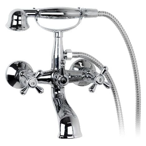 Mélangeur baignoire mural rétro avec douchette et flexible HERITAGE 2 coloris Chrome