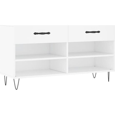 Tabouret à chaussures blanc, dimensions 102x35x55 cm, en bois composite. (1/5)