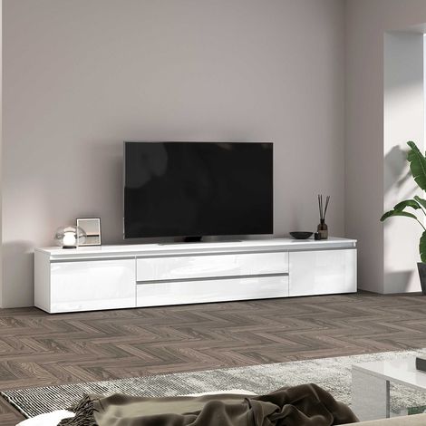 Meuble TV moderne 240 cm blanc brillant Maeva (1/5)