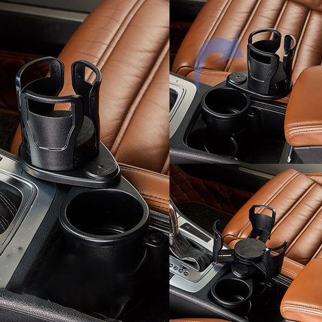 Porte-gobelet voiture télescopique rotatif 360° en plastique ABS multifonction organisateur boisson noir carbone (1/4)