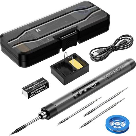 Ensemble de fer à souder rechargeable par USB, fer à souder sans fil avec LCD, température réglable de 260-420℃, 3 embouts de soudure, fil de soudure, kit de soudure pour la réparation de la (1/5)