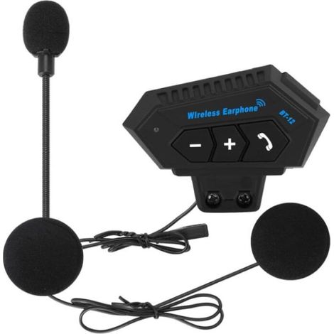 BT12 Intercom Moto Kit Main Libre Bluetooth Headset, Casque Bluetooth de Moto, Casque avec Haut-Parleurs Écouteurs, Soutien des Appels Mains Libres (1/5)