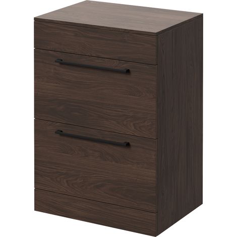 Napoli 460 Brown Oak 600mm 2 Drawer Vanity Unit for Countertop Basins - 600mm - Matt Black 320mm Handle