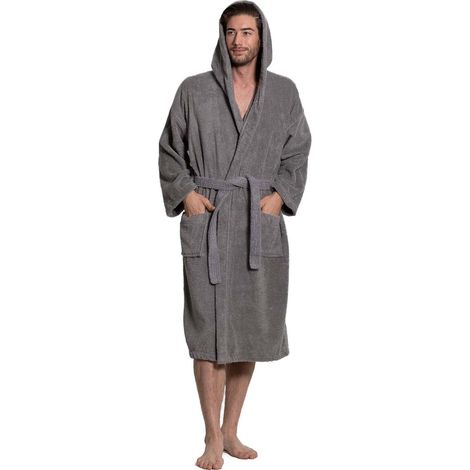 Peignoir Pour Homme - Coton 100% Avec Capuche Et Poches - Pour Maison Spa Plage - Taille M (1/5)
