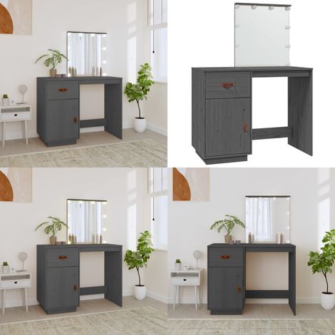 Schminktisch mit LED Grau 95x50x133,5 cm Massivholz Kiefer - Schminktisch - Kosmetiktisch - Schreibtisch - LED Beleuchtung - Spiegelschrank - Home & Living (1/5)