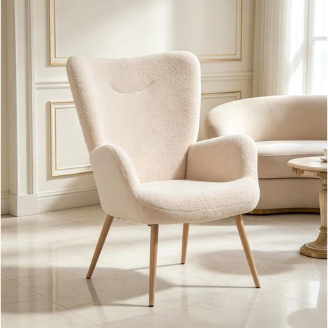 Poltrona lounge con schienale alto, braccioli integrati, beige DESVIAE (1/5)