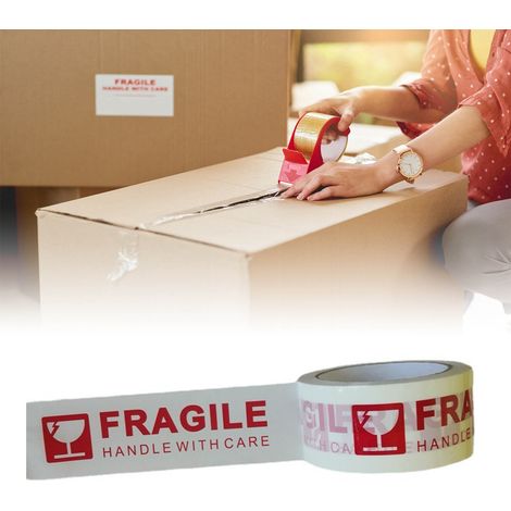 Lot de 3 étiquettes adhésives « Fragile » avec ruban d'avertissement, forte adhérence, impression claire, pour emballage et scellage, 48 mm x 100 m (1/5)