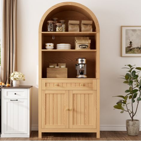 Kleiderschrank 76/40/180 cm in Natur mit offenen Fächern und Gewürzregalen (1/5)