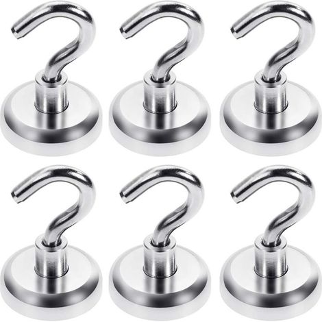 Lot de 6 Crochet magnétique, Acier néodyme, 34kg traction, 32mm diamètre, Cuisine bureau atelier (1/5)