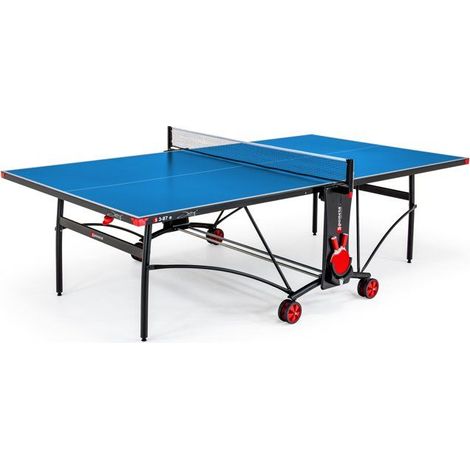 Table tennis de table - SPONETA - S3-87e - Pliable - Usage extérieur - Filet + rangements + roues multi-directionnelles - Bleu/noir