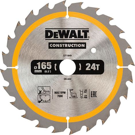DeWalt Cordless Construction Trim Saw Blade 165 x 20mm x 24T DEWDT1949QZ