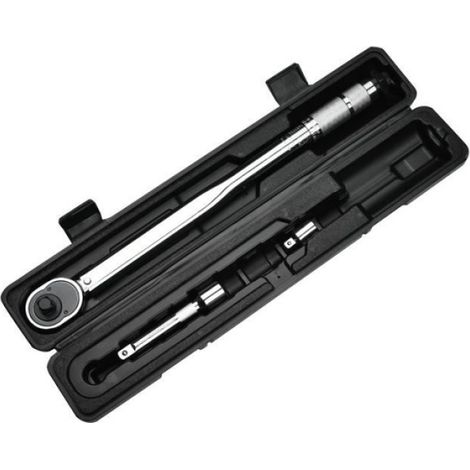 Clé Dynamométrique 1/2", Plage de Réglage: 28-210 Nm, avec Extension, 3 Douilles (17, 19, 21 mm) et Coffret à Outils (1/4)