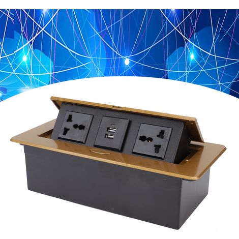 Prise multiple double J29L dorée à trois trous + double prise USB escamotable dissimulée 250 V (1/5)