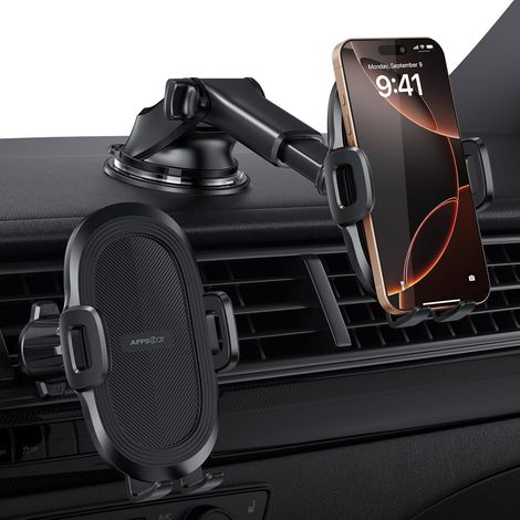 Support de téléphone portable pour voiture, Ventouse 360° pour pare-brise & tableau de bord, Support universel pour téléphone portable avec support de ventilation pour voiture, Support pour (1/5)