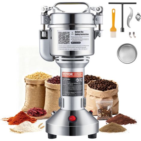Moulin à Épices Électrique 150 g, Broyeur à Grains Commercial 850 W Haute Vitesse, Moulin à Farine en Acier Inoxydable, Type Droit, pour Moudre Rapidement Céréales Épices Herbes Poivres (1/5)