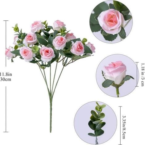3 Bouquet Fleurs Artificielles, Rose Pivoine Eucalyptus, Décoration Mariage Intérieur Extérieur (1/2)