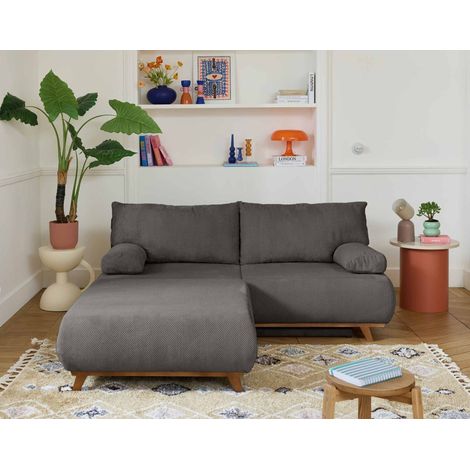 Cristal - 3-sitzer sofa - schlaffunktion und bettkasten und großer hocker - aus strukturiertem samt - dunkelgrau