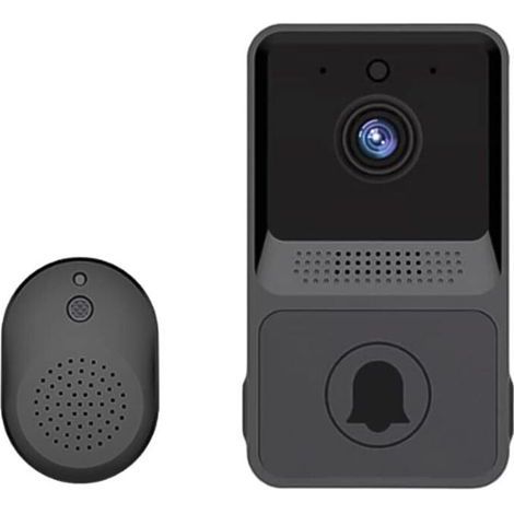 Sonnette vidéo sans fil, sonnette vidéo Wi-Fi intelligente avec carillon,kit de sonnette de porte avec vidéo HD, WiFi 2,4 G (Noir) (1/5)
