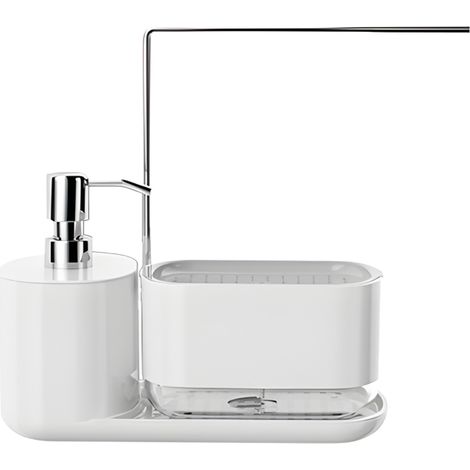 Dispenser di sapone per mani e piatti con vassoio, dispenser doppio di sapone con porta spugna e panno