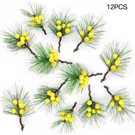 Künstliche Kiefernnadel-Beeren-Deko, PVC-Imitation, handgefertigte Weihnachtszweige, Zubehör für Kranzdekoration (1/5)