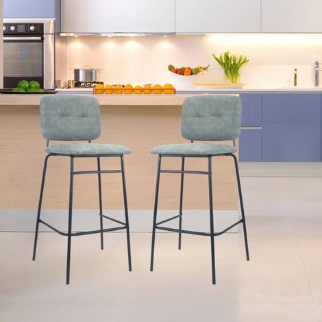 Taburete con asiento y respaldo de terciopelo gris y patas de metal negro - Ross (1/4)