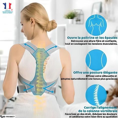 M-PROGECT® Correcteur de Posture Invisible Respirant Redresse Dos Soutien dorsal Ceinture dorsale réglable Homme Femme (1/5)