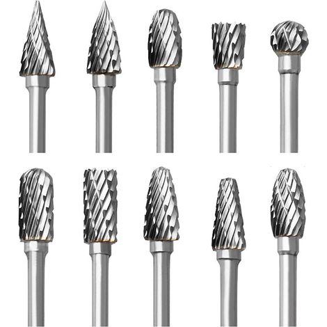 Set di 10 punte per fresa rotante in carburo, frese a doppio taglio per accessori Dremel con gambo per intaglio del legno, foratura, incisione e lucidatura dei metalli