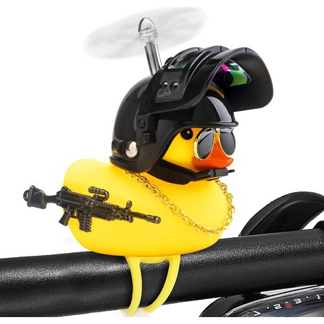 Campanello per bicicletta a forma di anatra di gomma, anatre da spremere con casco per la decorazione del cruscotto dell'auto, accessori per moto e biciclette, ciclismo