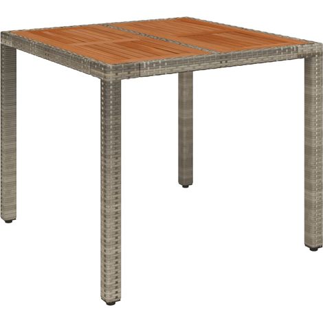Garden Table with Wooden Top Grey 90x90x75 cm Poly Rattan vidaXL (1/5)