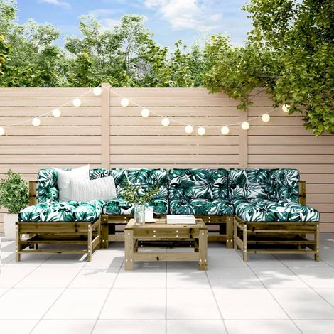 Juego de muebles jardín 7 pzas y cojines madera pino impregnada vidaXL (1/5)