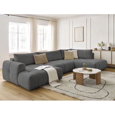 BOBOCHIC - Canapé panoramique convertible FUJI tissu lisse Angle gauche Gris foncé (1/5)