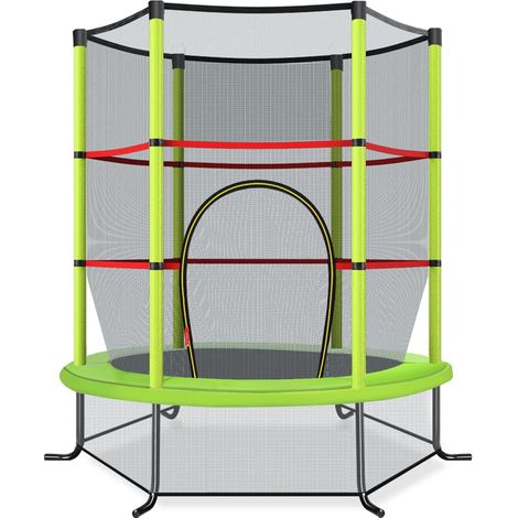 COSTWAY Trampolino Elastico da Giardino per Bambini, con Struttura in Acciaio Resistente,Rete di Sicurezza e Cusicnetti Antiscivolo, Portata Massima 45 kg, Ø165 cm (Verde) (1/5)