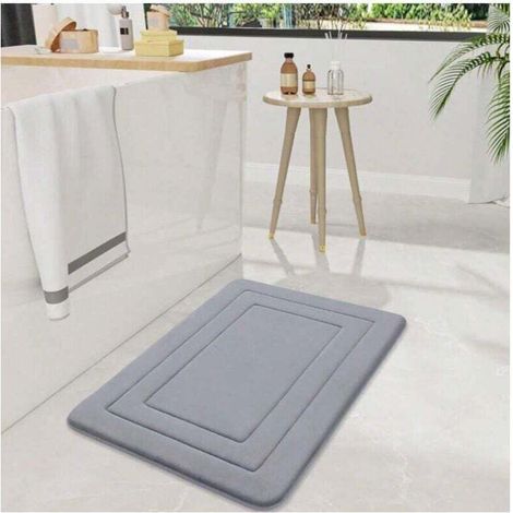 Tapis de bain en mousse à mémoire de forme, 40 x 60 cm, ultra doux et absorbant, lavable en machine, confortable pour le sol de la salle de bain, la baignoire et la douche, gris