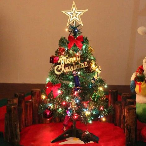 Mini Sapin de Noël 30/50 cm avec guirlandes lumineuses LED - Mini sapin de Noël miniature - Sapin de Noël artificiel - Petit sapin de Noël (50 cm) (1/5)