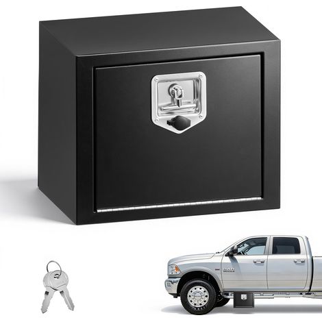 Boîte à Outils pour Camion en Acier 457x356x305 mm, Coffre à Outils sous Châssis ou sous Plateau, Rangement pour Benne Camionnette Fourgonnette Remorque SUV, avec Serrure et Clés, Noir (1/5)