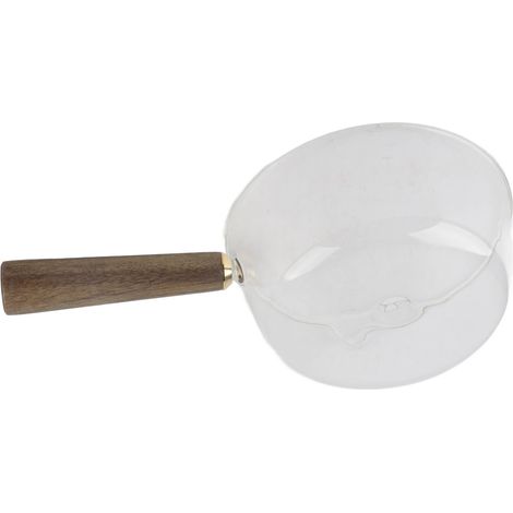 Casserole à lait en verre avec poignée en bois et bec verseur en V, 600 ml, accessoire de cuisine. (1/5)